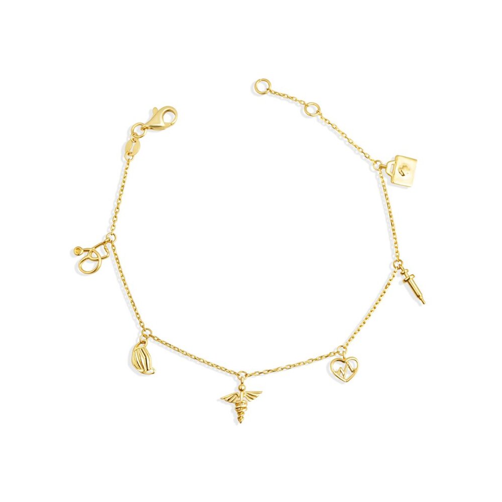 14K Solid Yellow Gold Medical Charm 7" Adjustable Bracelet